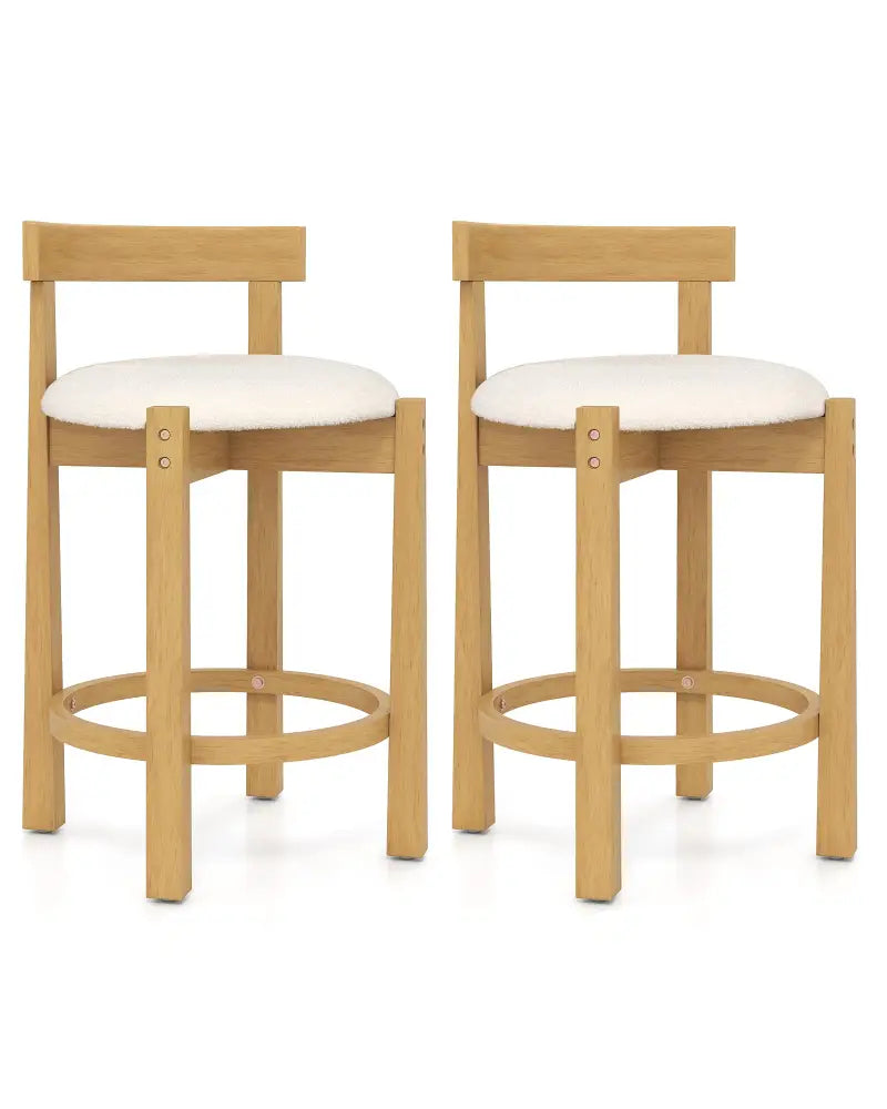 24 Inch Teddy Velvet Upholstered Counter Height Bar Stools with Backrests and Footrests-Set of 2 - White - Bar Stools
