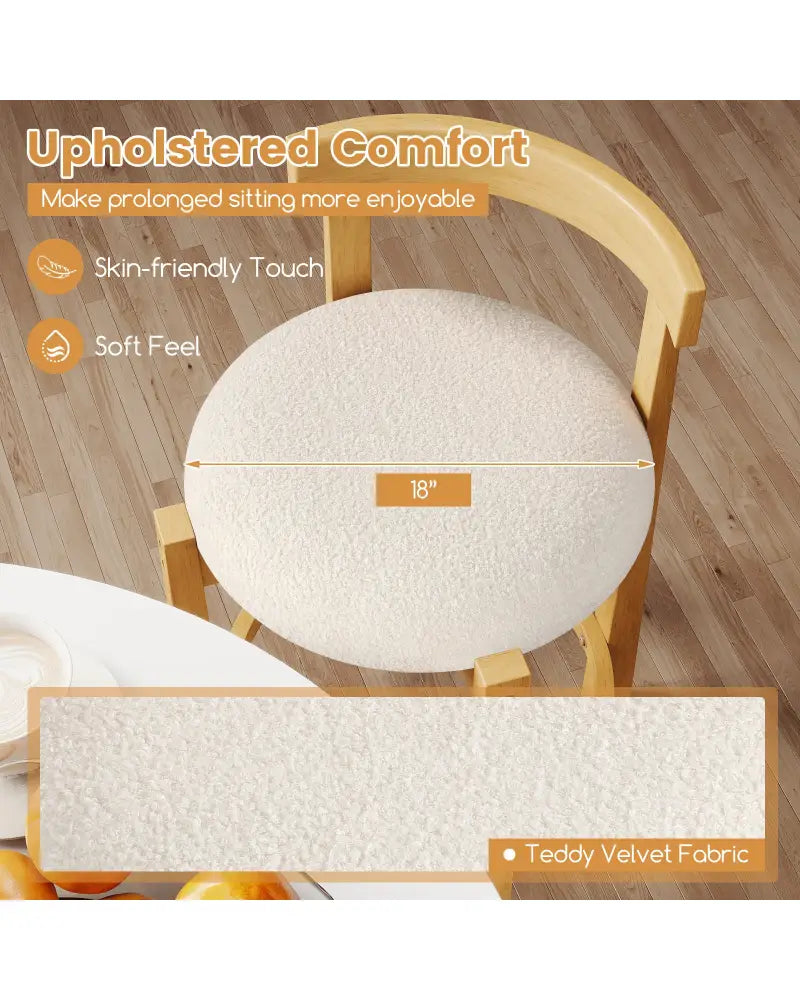 24 Inch Teddy Velvet Upholstered Counter Height Bar Stools with Backrests and Footrests-Set of 2 - White - Bar Stools