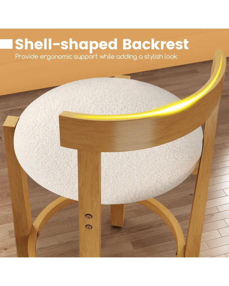 24 Inch Teddy Velvet Upholstered Counter Height Bar Stools with Backrests and Footrests-Set of 4 - White - Bar Stools