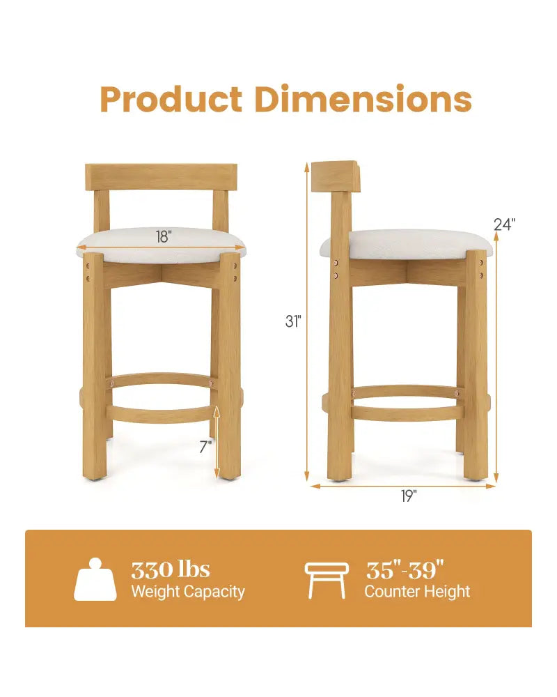 24 Inch Teddy Velvet Upholstered Counter Height Bar Stools with Backrests and Footrests-Set of 4 - White - Bar Stools