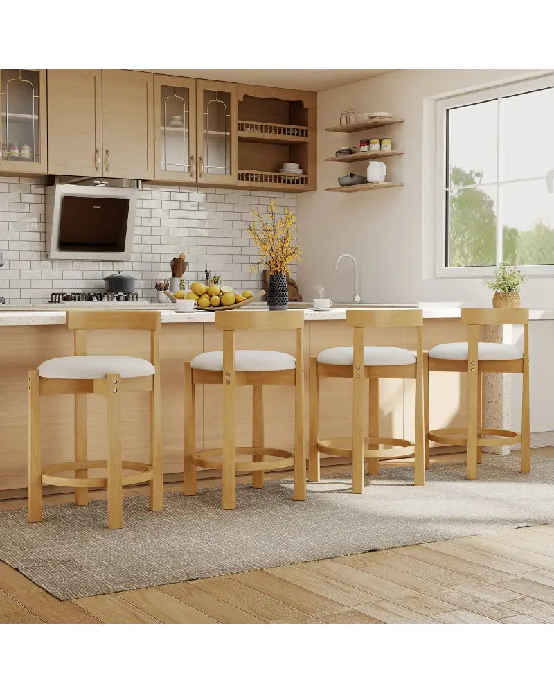 24 Inch Teddy Velvet Upholstered Counter Height Bar Stools with Backrests and Footrests-Set of 4 - White - Bar Stools