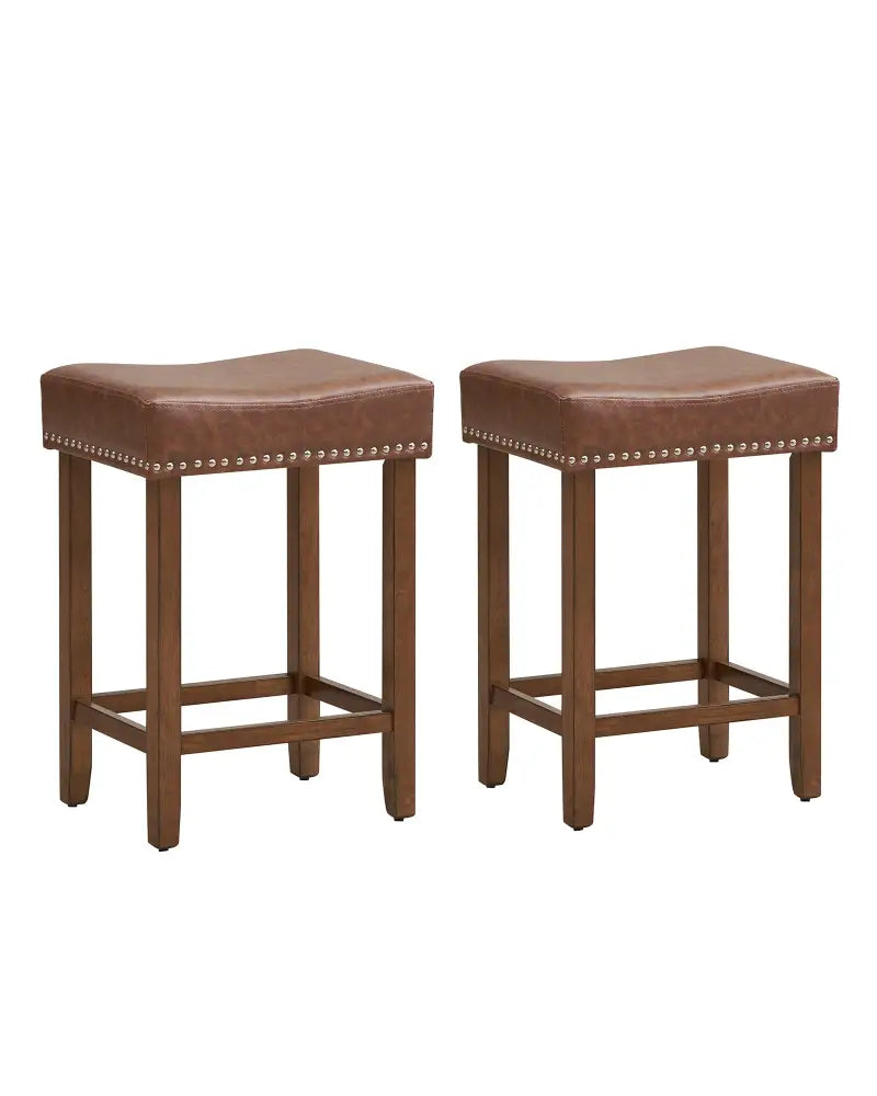 24 Inch Upholstered PU Leather Bar Stools Set of 2-Brown - Brown - Bar Stools