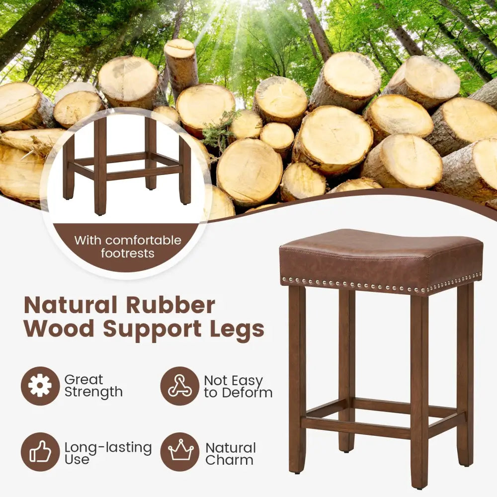 24 Inch Upholstered PU Leather Bar Stools Set of 2-Brown - Brown - Bar Stools