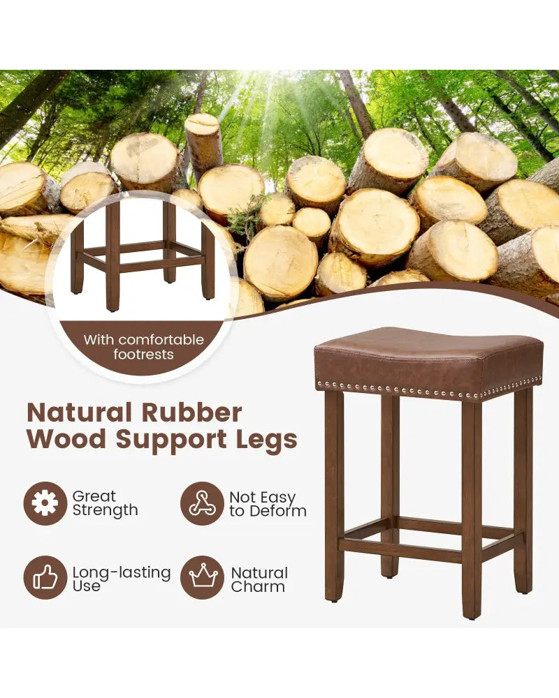 24 Inch Upholstered PU Leather Bar Stools Set of 2-Brown - Brown - Bar Stools