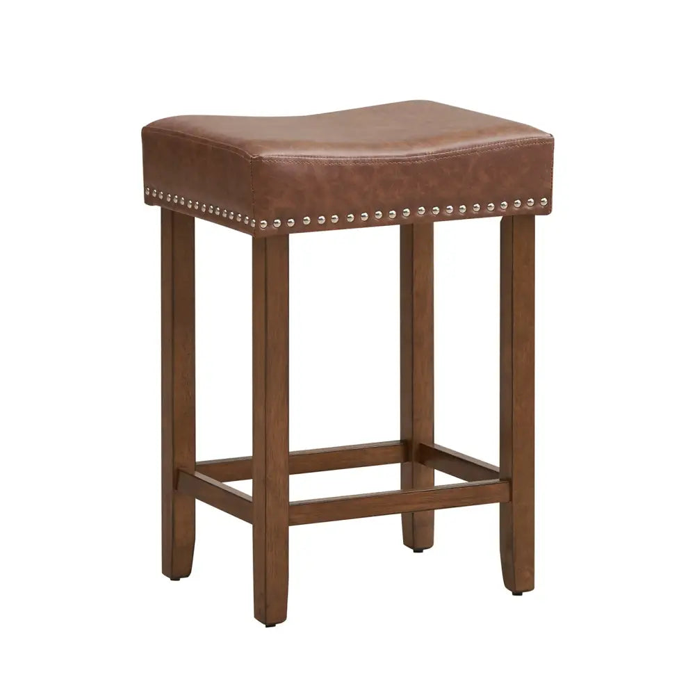 24 Inch Upholstered PU Leather Bar Stools Set of 2-Brown - Brown - Bar Stools