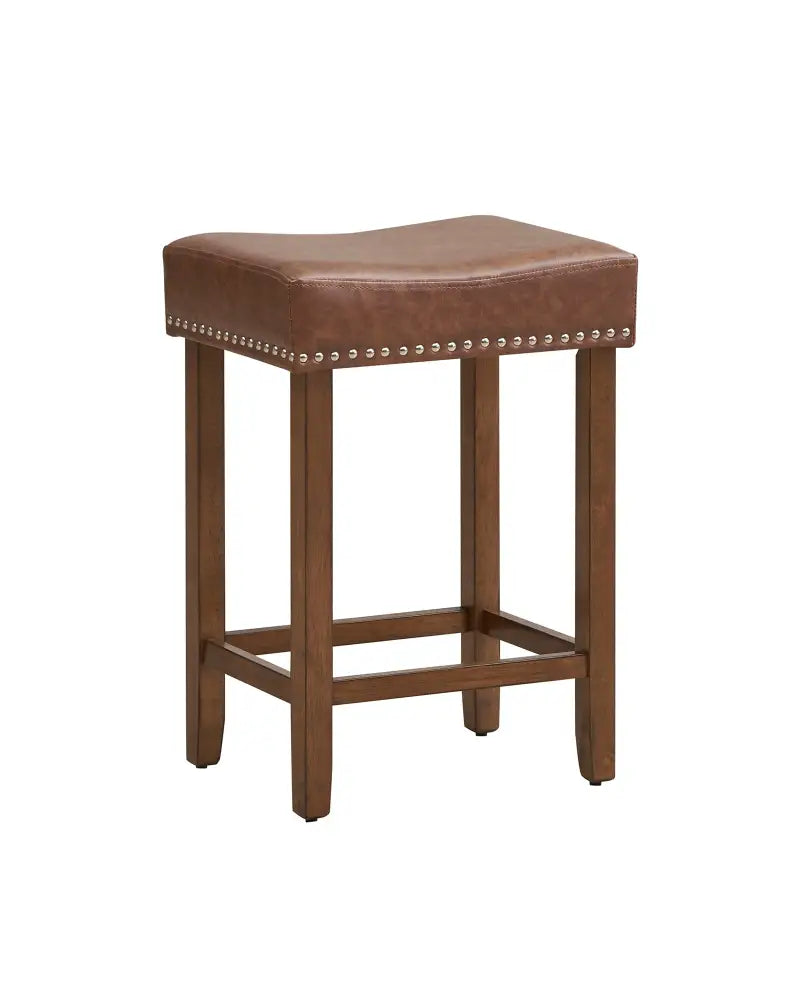 24 Inch Upholstered PU Leather Bar Stools Set of 2-Brown - Brown - Bar Stools