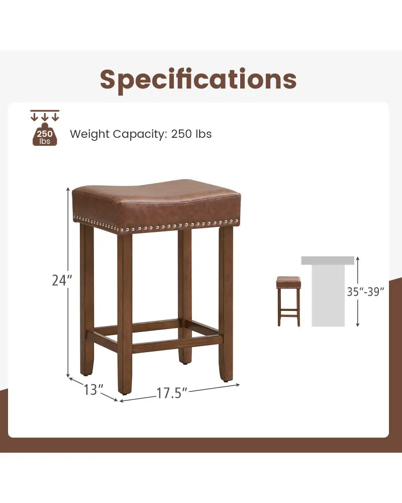 24 Inch Upholstered PU Leather Bar Stools Set of 2-Brown - Brown - Bar Stools