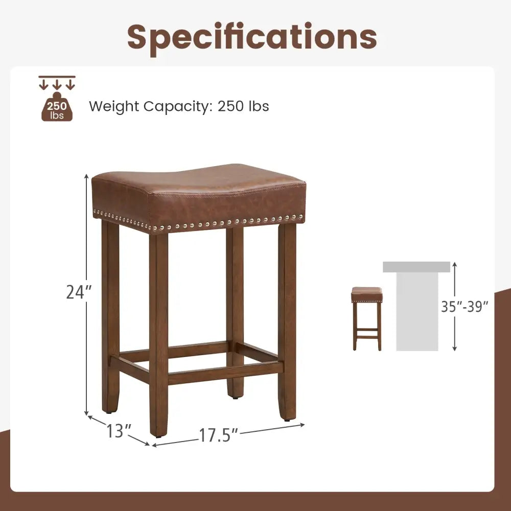24 Inch Upholstered PU Leather Bar Stools Set of 2-Brown - Brown - Bar Stools