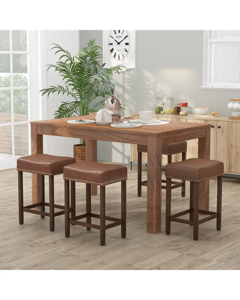 24 Inch Upholstered PU Leather Bar Stools Set of 2-Brown - Brown - Bar Stools