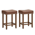24 Inch Upholstered PU Leather Bar Stools Set of 2-Brown - Brown - Bar Stools