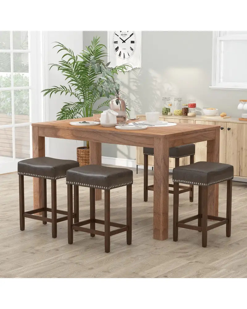 24 Inch Upholstered PU Leather Bar Stools Set of 2-Gray - Gray - Bar Stools