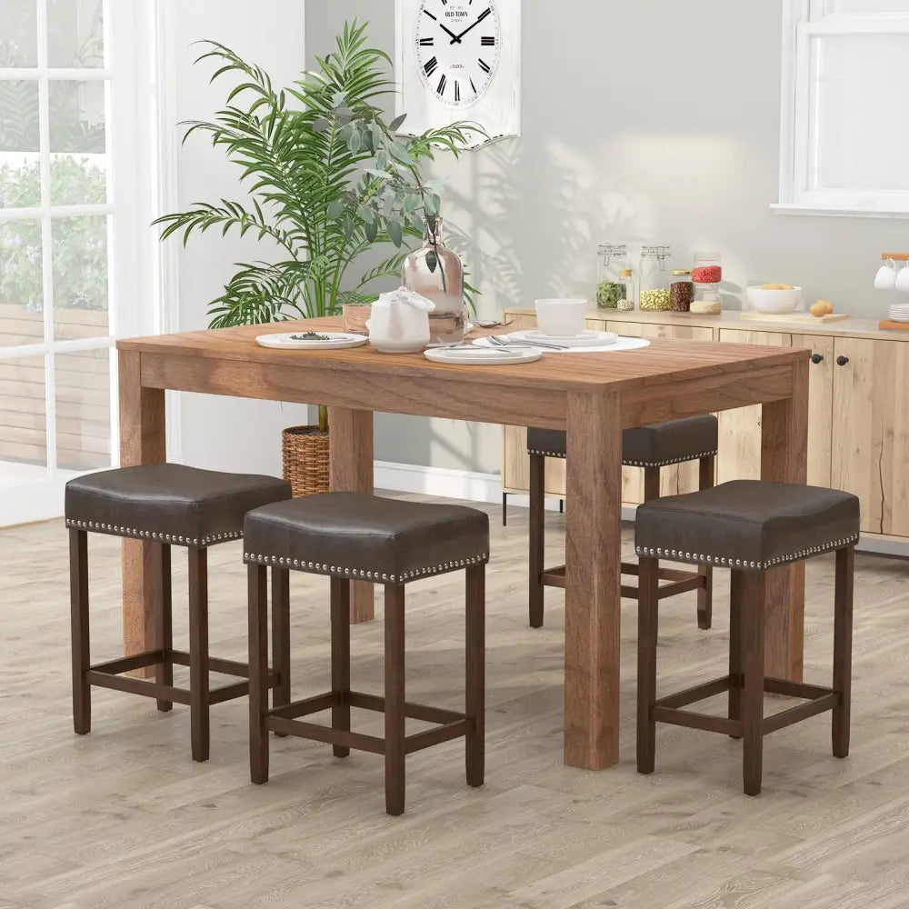 24 Inch Upholstered PU Leather Bar Stools Set of 2-Gray - Gray - Bar Stools