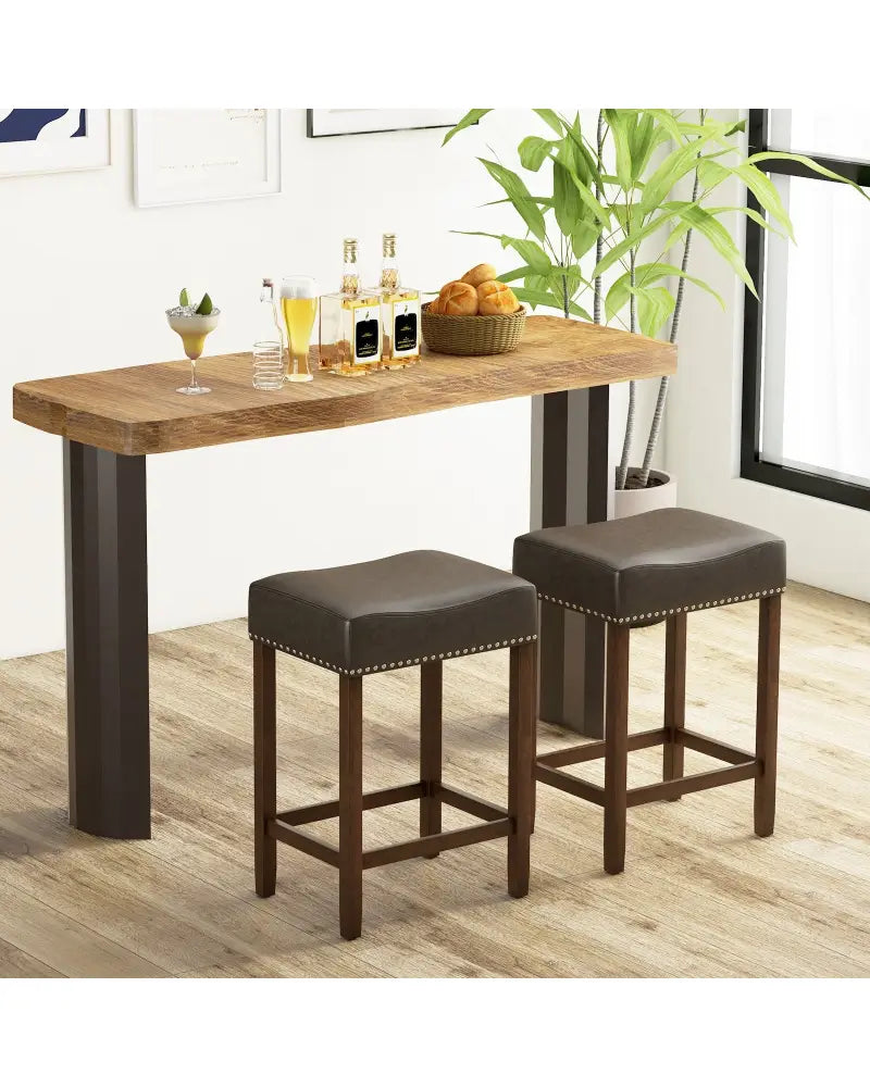 24 Inch Upholstered PU Leather Bar Stools Set of 2-Gray - Gray - Bar Stools
