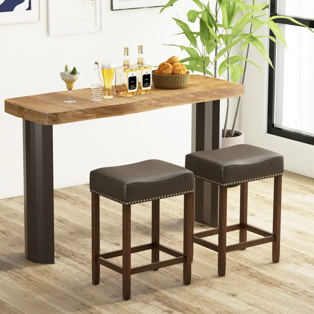 24 Inch Upholstered PU Leather Bar Stools Set of 2-Gray - Gray - Bar Stools
