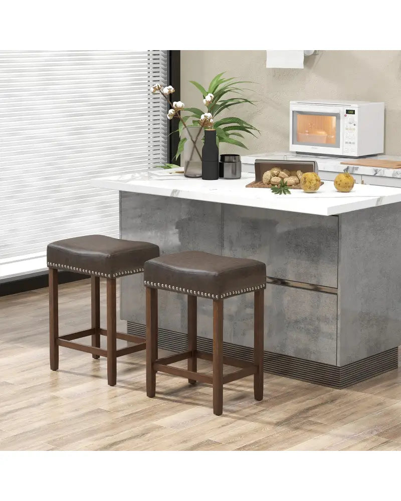 24 Inch Upholstered PU Leather Bar Stools Set of 2-Gray - Gray - Bar Stools
