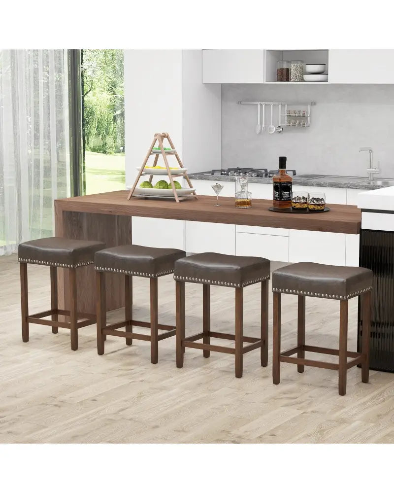 24 Inch Upholstered PU Leather Bar Stools Set of 2-Gray - Gray - Bar Stools