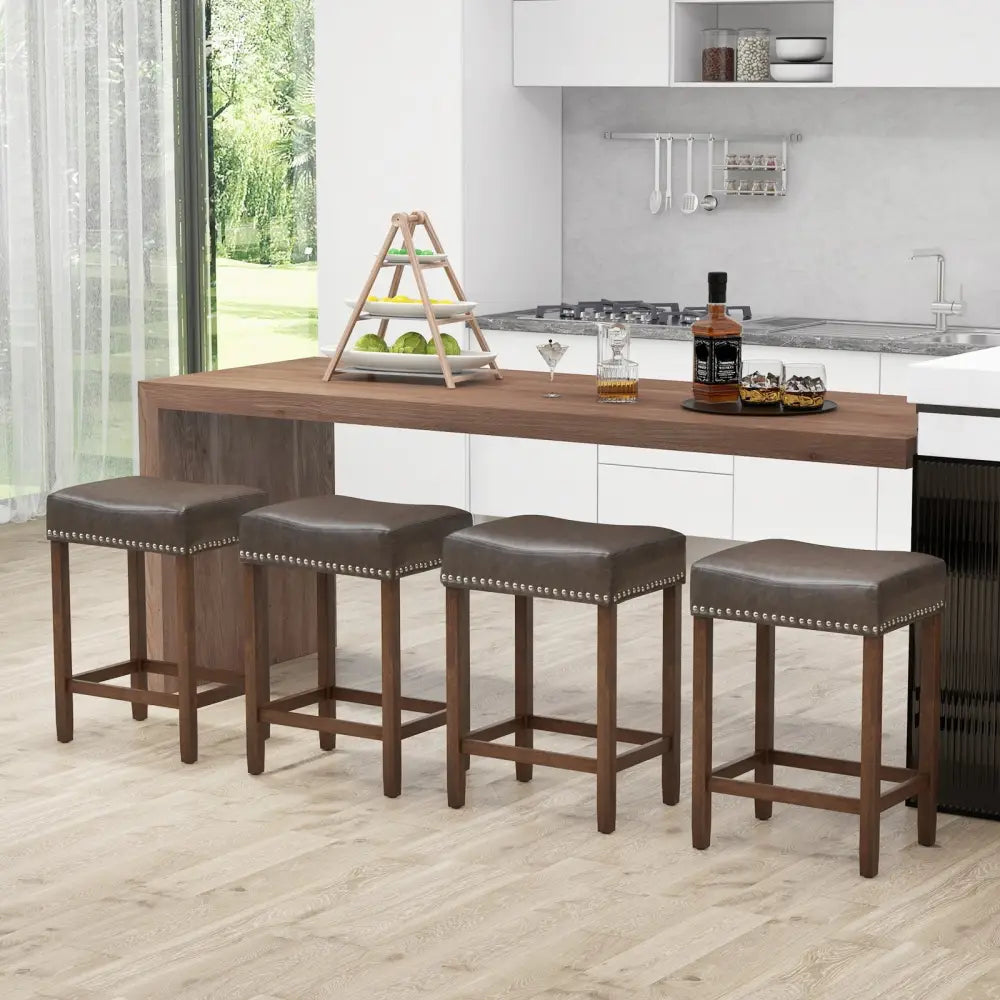 24 Inch Upholstered PU Leather Bar Stools Set of 2-Gray - Gray - Bar Stools