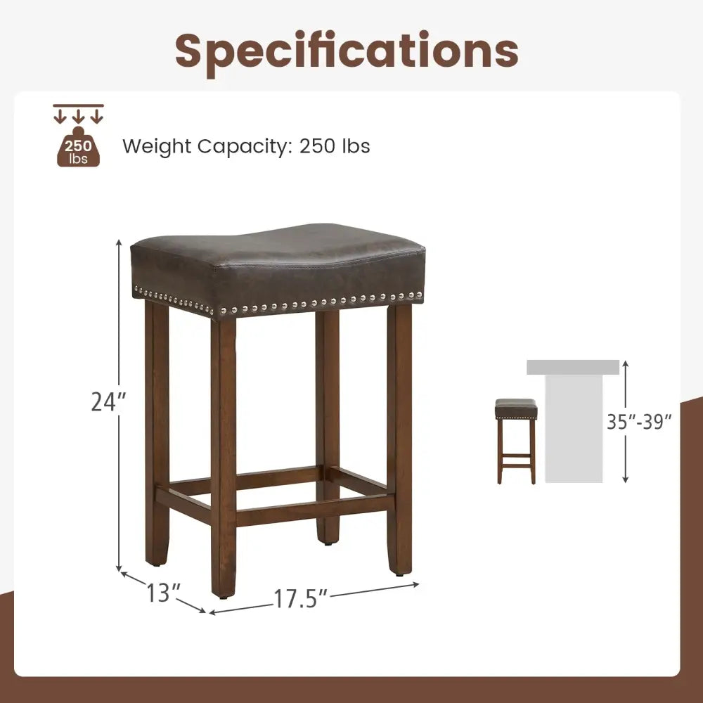 24 Inch Upholstered PU Leather Bar Stools Set of 2-Gray - Gray - Bar Stools