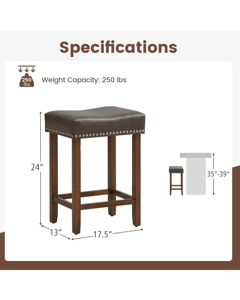 24 Inch Upholstered PU Leather Bar Stools Set of 2-Gray - Gray - Bar Stools