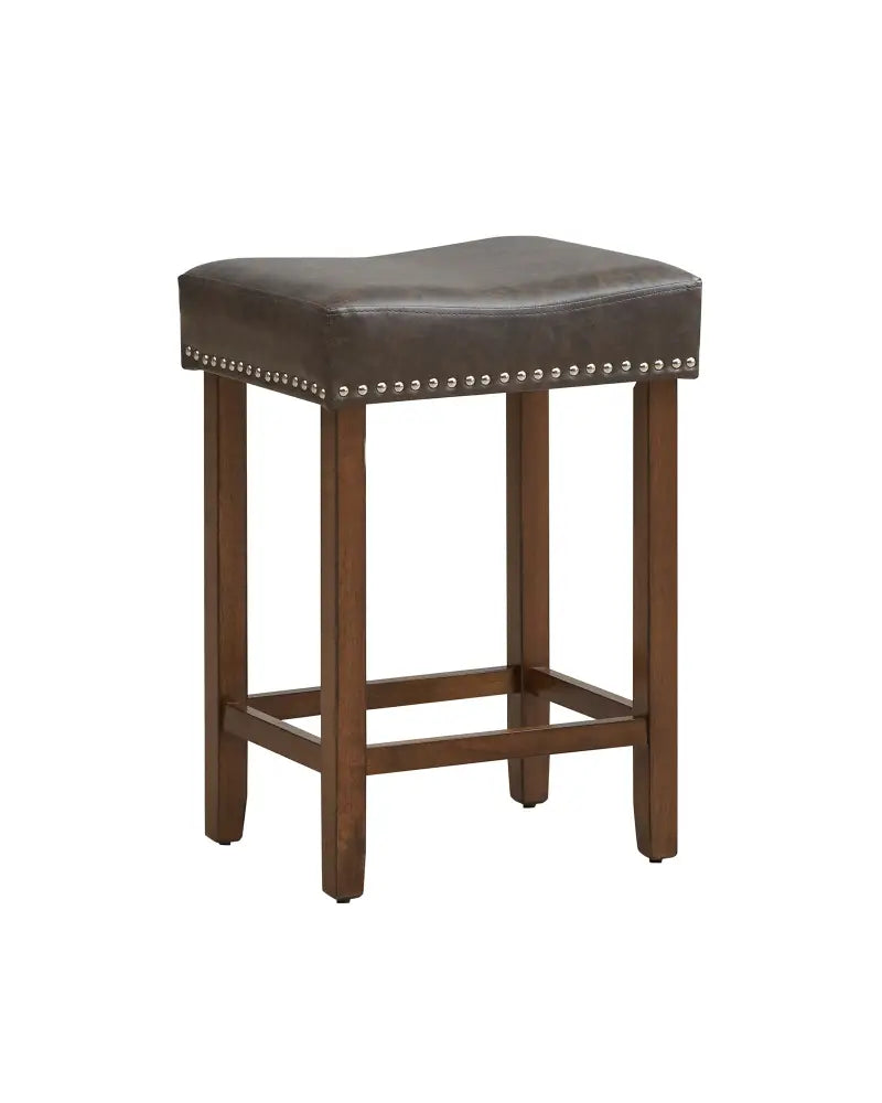 24 Inch Upholstered PU Leather Bar Stools Set of 2-Gray - Gray - Bar Stools