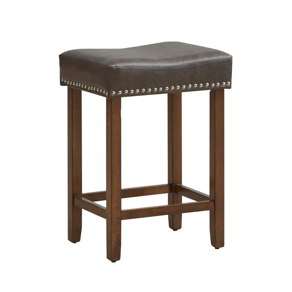 24 Inch Upholstered PU Leather Bar Stools Set of 2-Gray - Gray - Bar Stools