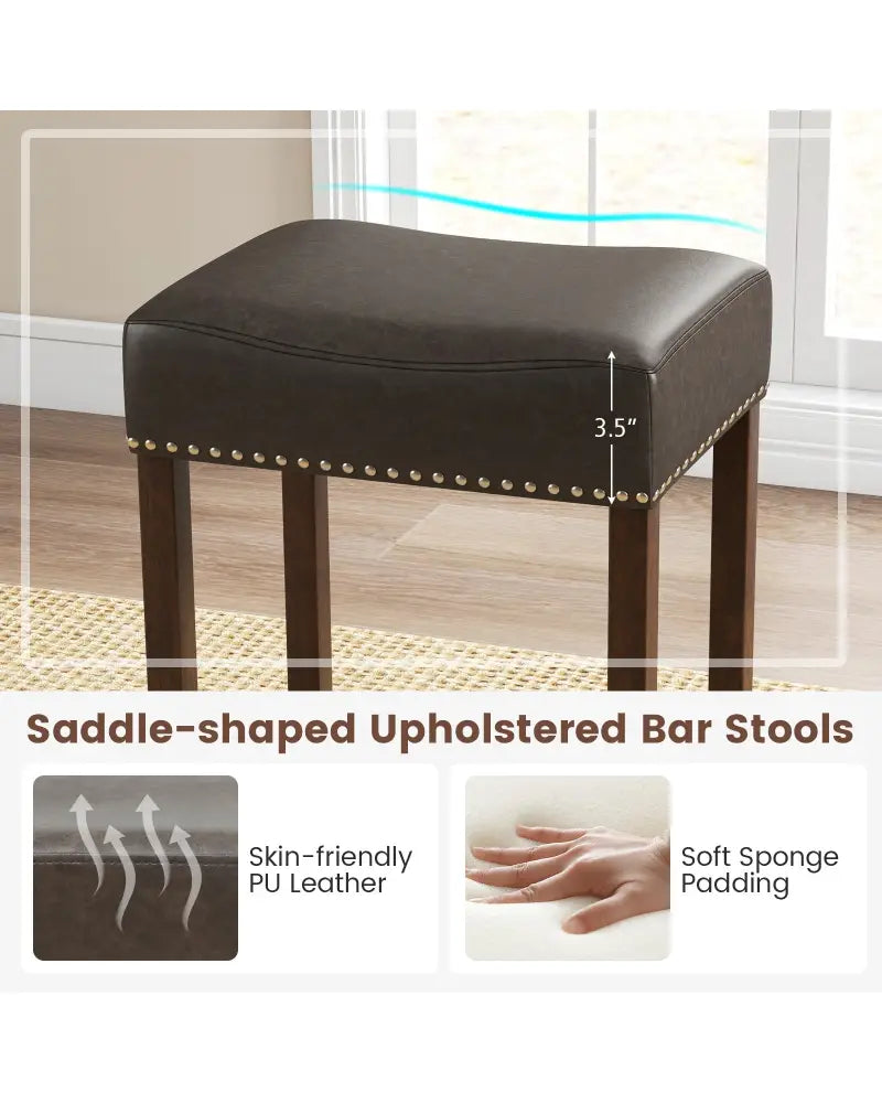24 Inch Upholstered PU Leather Bar Stools Set of 2-Gray - Gray - Bar Stools