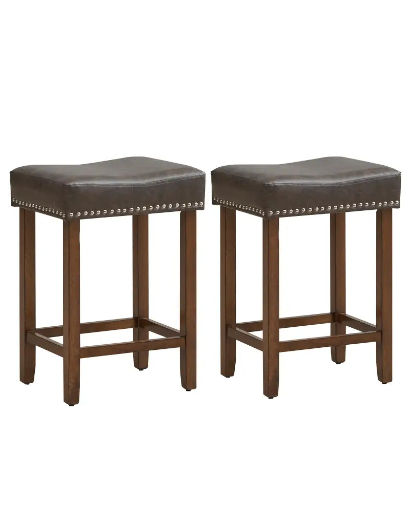 24 Inch Upholstered PU Leather Bar Stools Set of 2-Gray - Gray - Bar Stools
