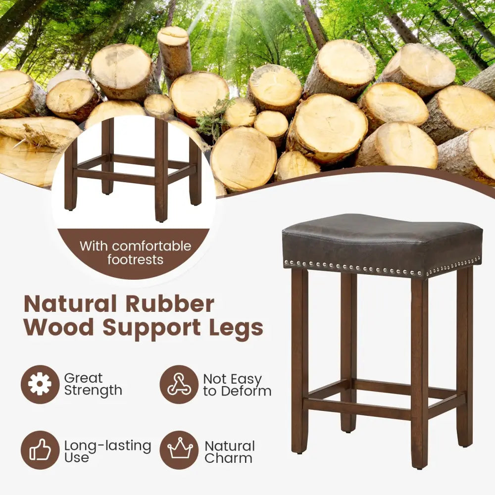 24 Inch Upholstered PU Leather Bar Stools Set of 2-Gray - Gray - Bar Stools