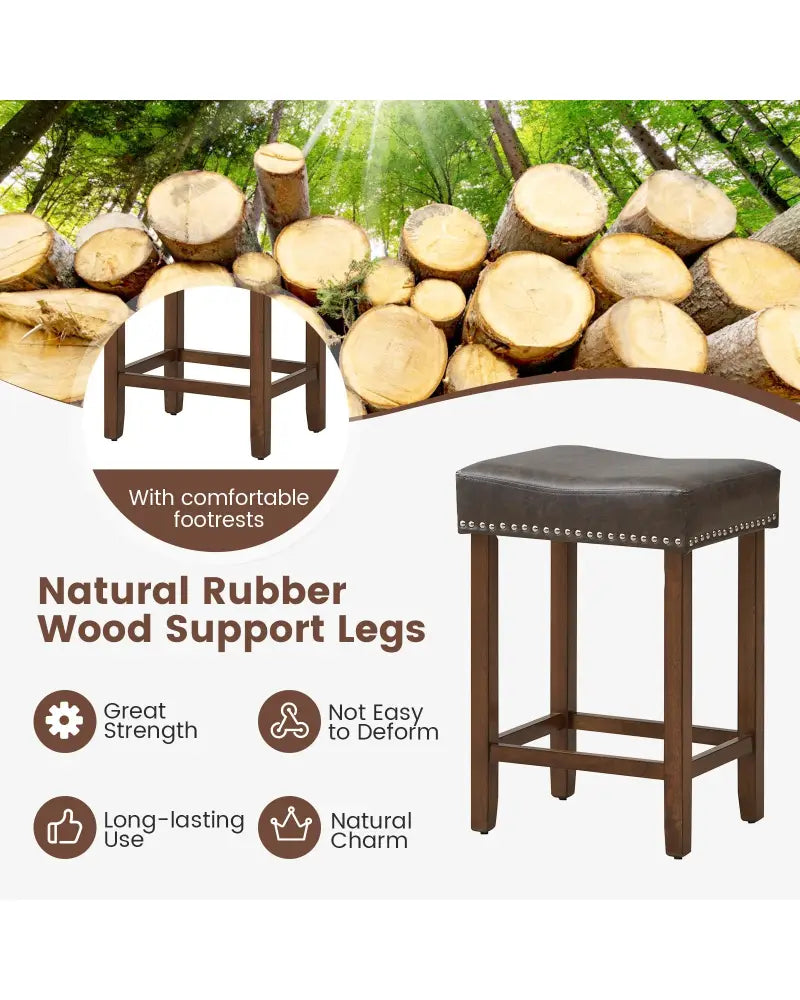 24 Inch Upholstered PU Leather Bar Stools Set of 2-Gray - Gray - Bar Stools