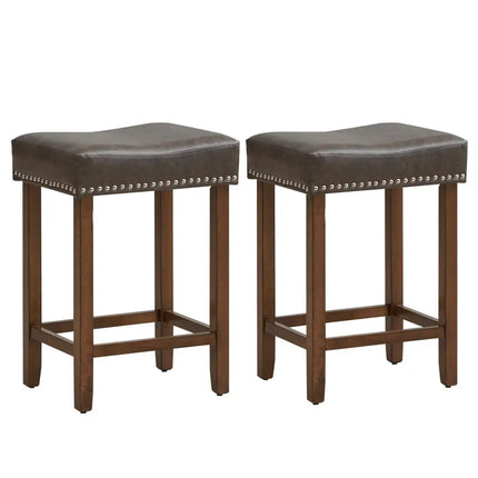 24 Inch Upholstered PU Leather Bar Stools Set of 2-Gray - Gray - Bar Stools
