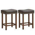 24 Inch Upholstered PU Leather Bar Stools Set of 2-Gray - Gray - Bar Stools