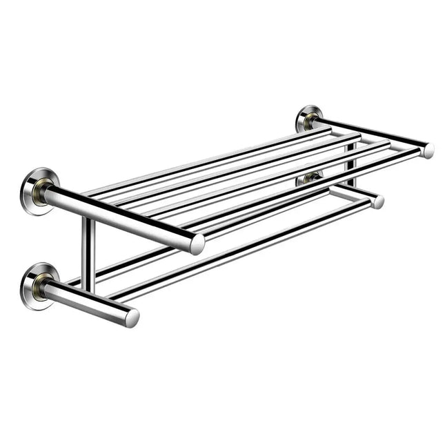 24 Inch Wall Mounted Stainless Steel Towel Storage Rack with 2 Storage Tier - Silver - Towel Racks