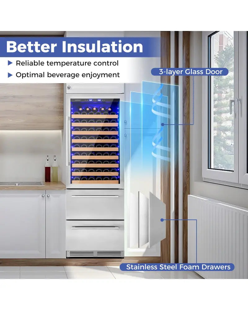 24 Inch Wine and Beverage Refrigerator with Independent Temperature Control-Sliver - Silver - Wine & Beverage Coolers