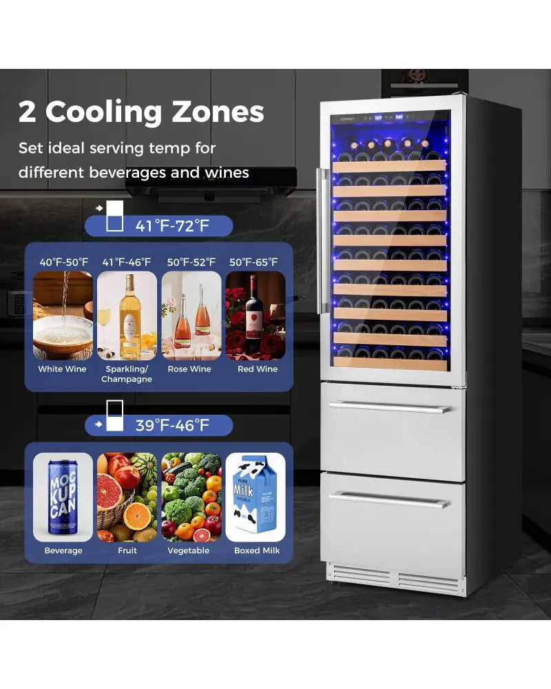 24 Inch Wine and Beverage Refrigerator with Independent Temperature Control-Sliver - Silver - Wine & Beverage Coolers