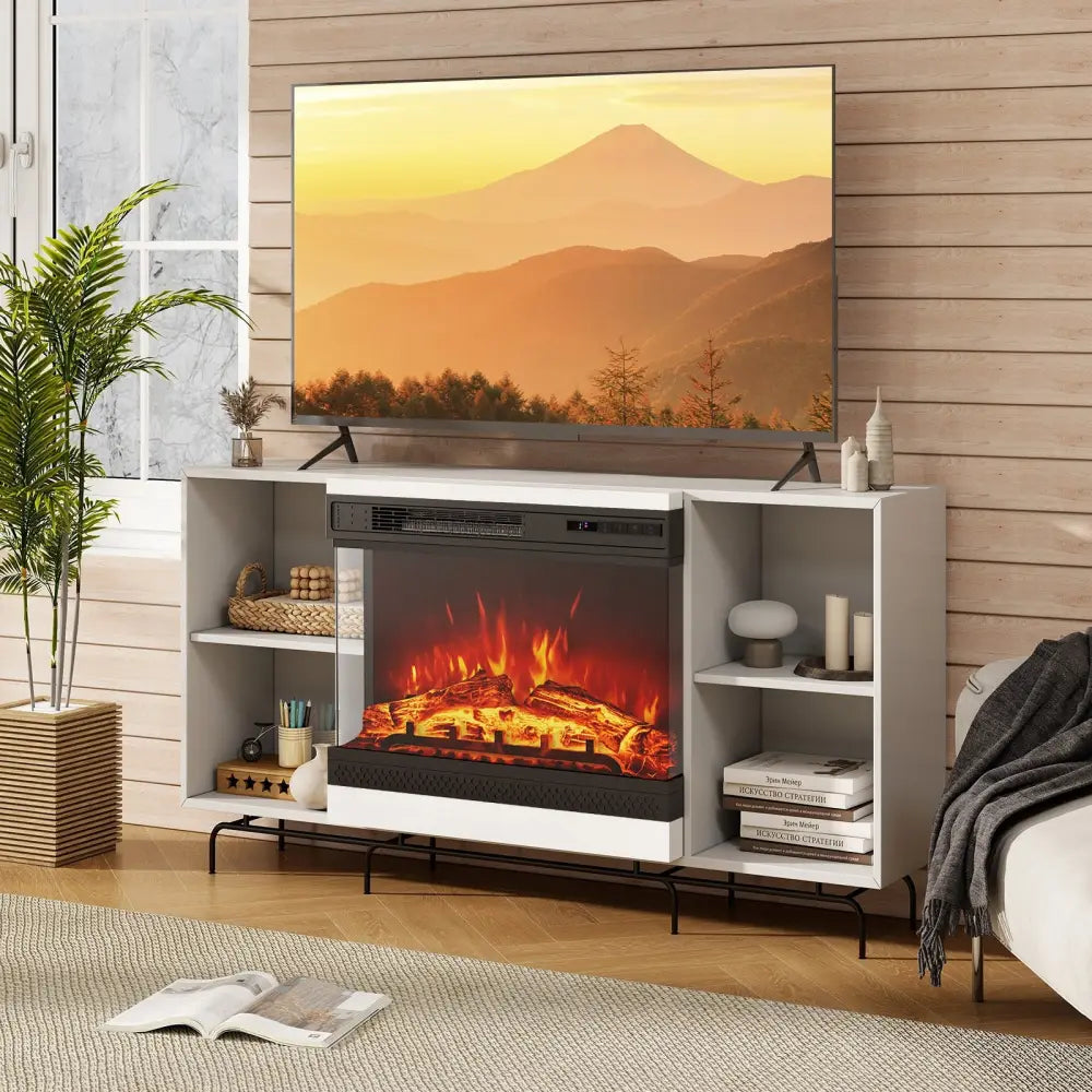 24 Inches 3-Sided Glass Electric Fireplace Heater with Remote Control - Black - Fireplaces
