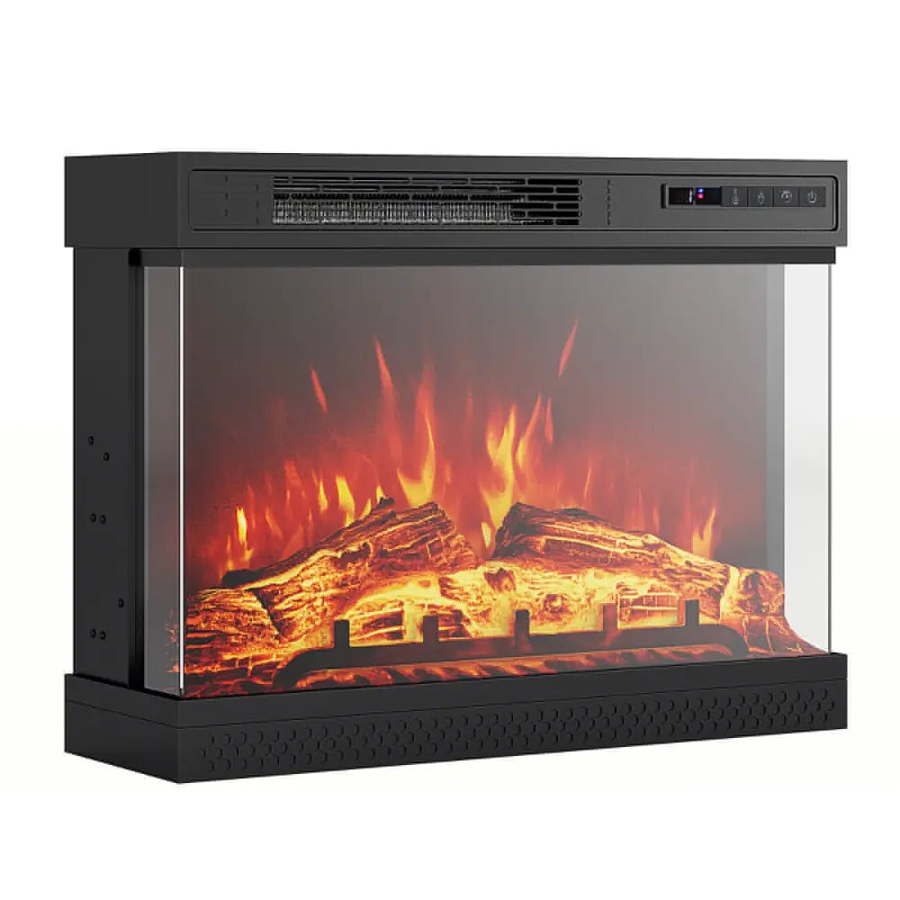 24 Inches 3-Sided Glass Electric Fireplace Heater with Remote Control - Black - Fireplaces