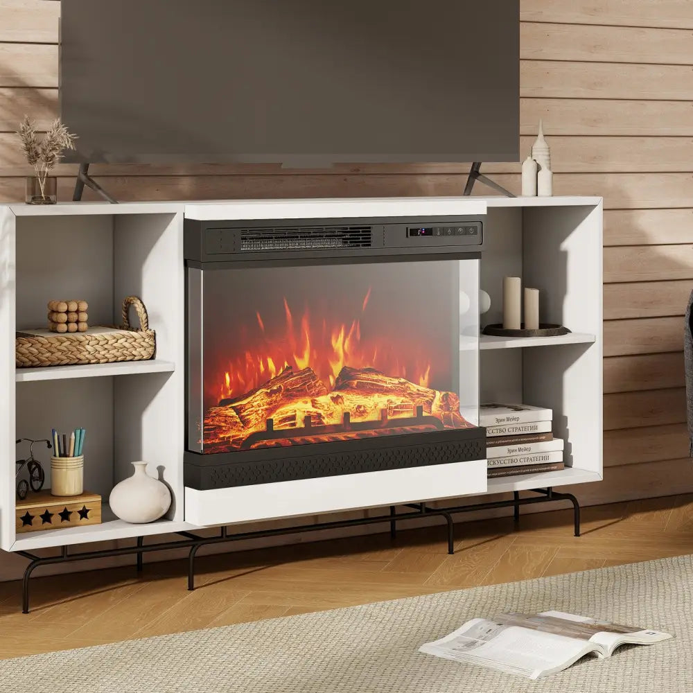 24 Inches 3-Sided Glass Electric Fireplace Heater with Remote Control - Black - Fireplaces