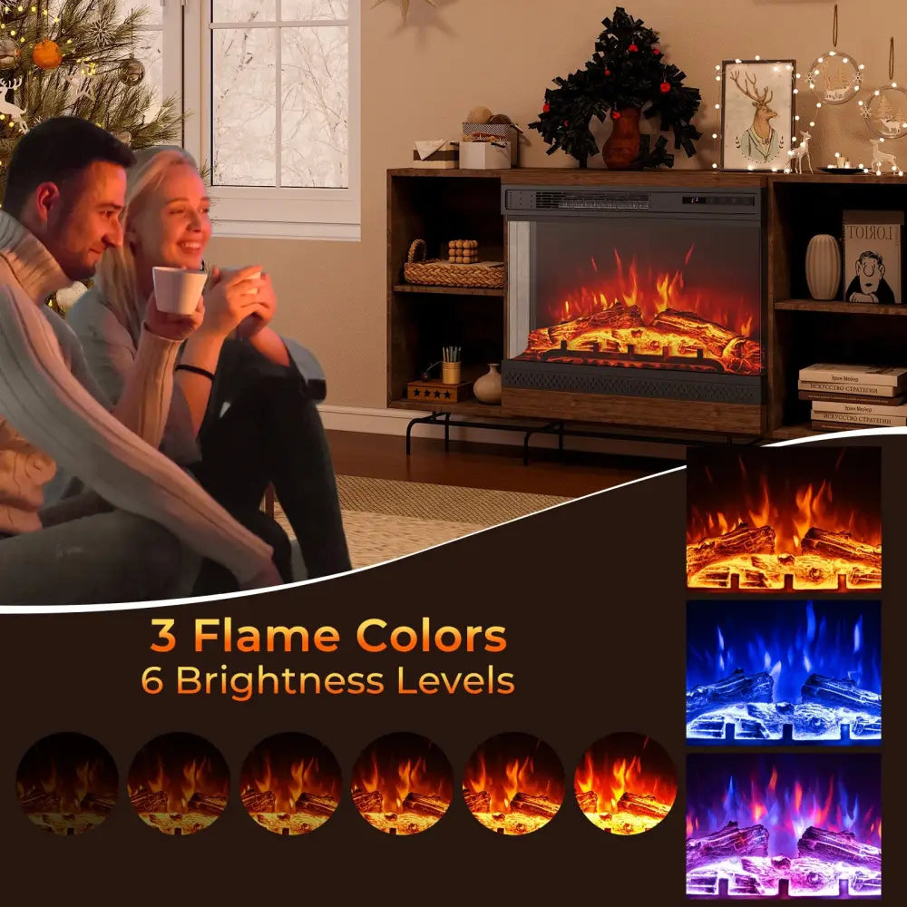 24 Inches 3-Sided Glass Electric Fireplace Heater with Remote Control - Black - Fireplaces