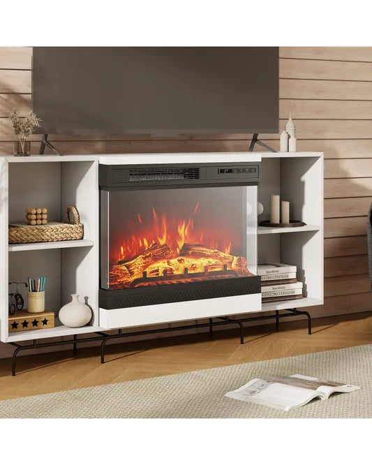 24 Inches 3-Sided Glass Electric Fireplace Heater with Remote Control - Black - Fireplaces