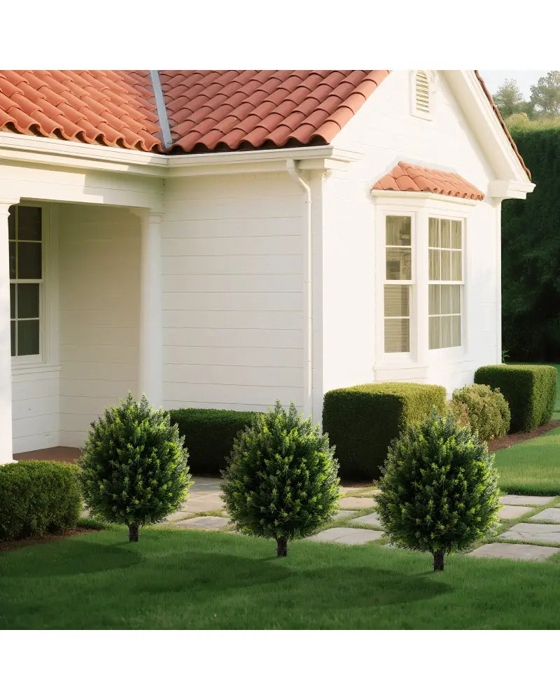 24 Inches Artificial Cypress Topiary Ball Tree Set with Ground Spike-Green - Green - Faux Plants