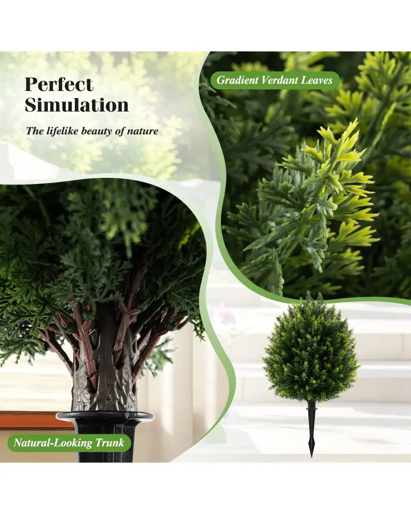 24 Inches Artificial Cypress Topiary Ball Tree Set with Ground Spike-Green - Green - Faux Plants