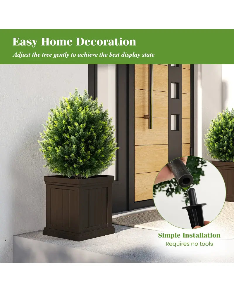24 Inches Artificial Cypress Topiary Ball Tree Set with Ground Spike-Green - Green - Faux Plants