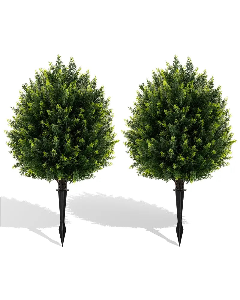 24 Inches Artificial Cypress Topiary Ball Tree Set with Ground Spike-Green - Green - Faux Plants