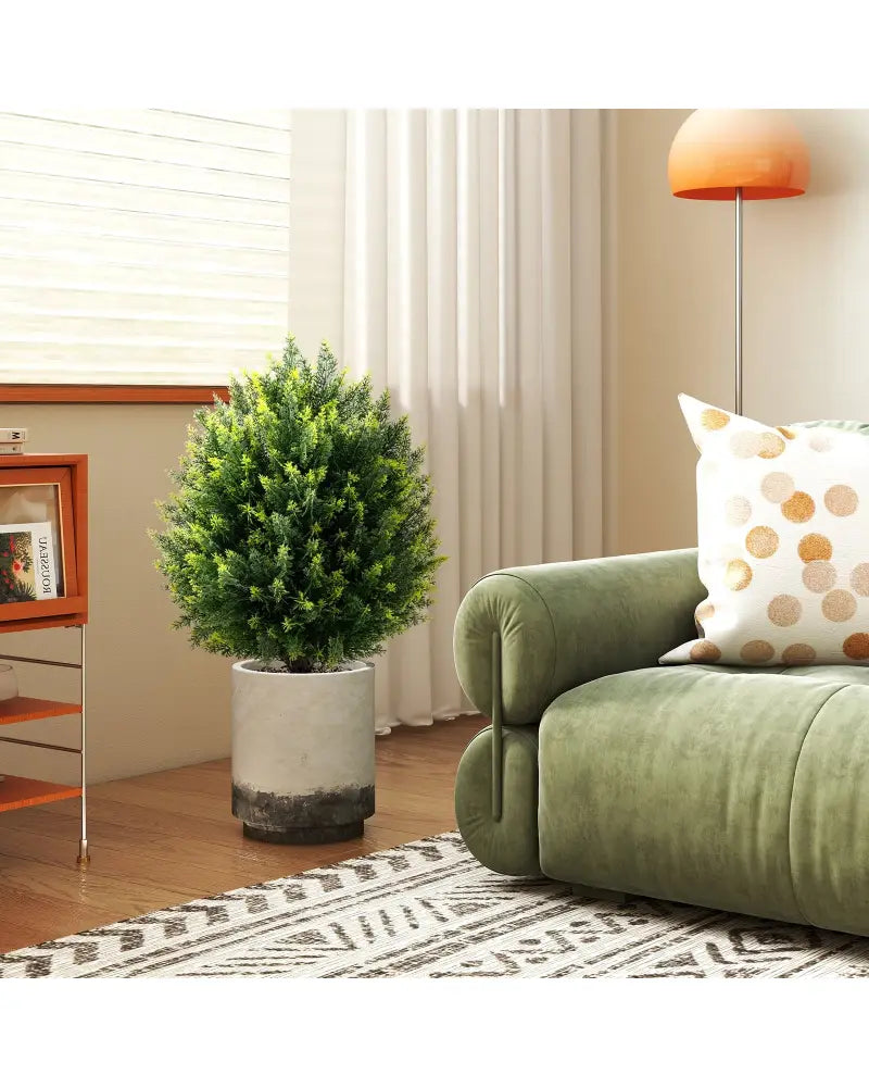 24 Inches Artificial Cypress Topiary Ball Tree Set with Ground Spike-Green - Green - Faux Plants