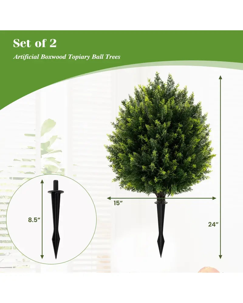 24 Inches Artificial Cypress Topiary Ball Tree Set with Ground Spike-Green - Green - Faux Plants