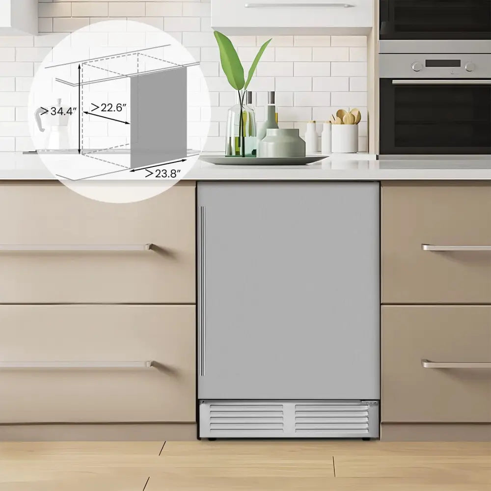 24 Inches Beverage Refrigerator with Removable Shelves and Adjustable Temperature - Silver - Oasis Home Essentials