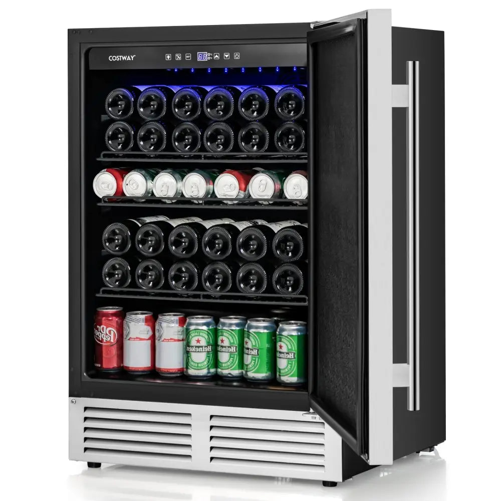 24 Inches Beverage Refrigerator with Removable Shelves and Adjustable Temperature - Silver - Oasis Home Essentials