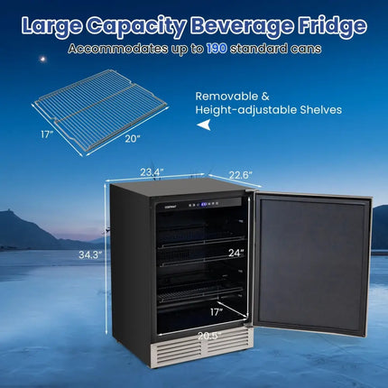 24 Inches Beverage Refrigerator with Removable Shelves and Adjustable Temperature - Silver - Oasis Home Essentials