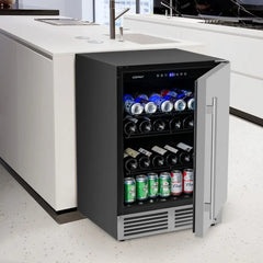 24 Inches Beverage Refrigerator with Removable Shelves and Adjustable Temperature - Silver - Oasis Home Essentials