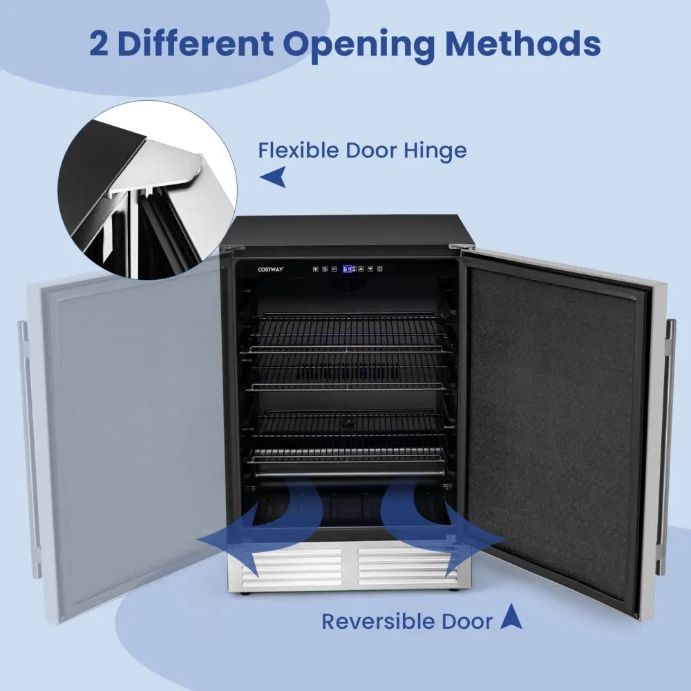 24 Inches Beverage Refrigerator with Removable Shelves and Adjustable Temperature - Silver - Oasis Home Essentials